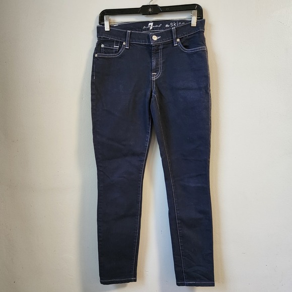 7 For All‎ Mankind The Skinny Jeans Dark Wash Denim White Stitch Size 27 - Picture 1 of 8
